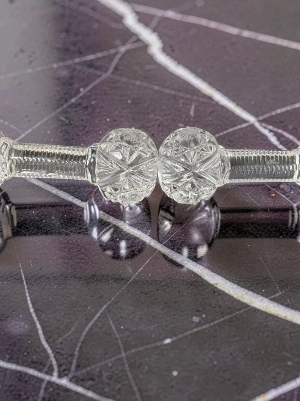 vintage pair of gorham cut lead chrystal barbell knife rest